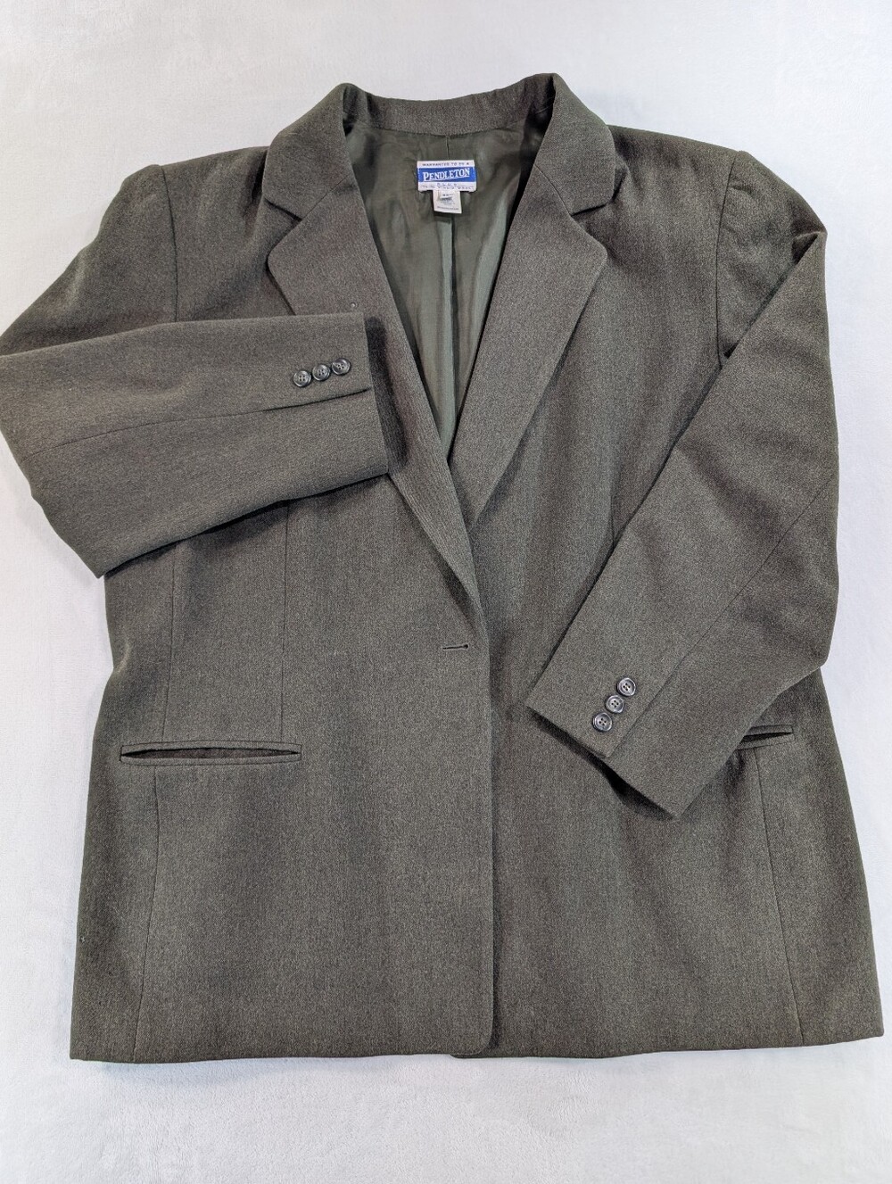 Vtg Pendleton Plus Women 20W Green Wool Blazer USA Made | READ